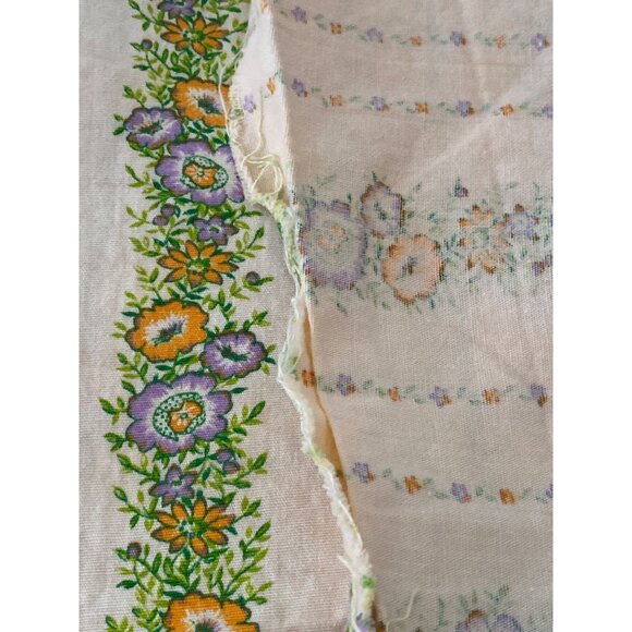 Fabric Purple Orange Floral Stripes White Ivory Quilting Sewing Remnants Art VTG - Picture 9 of 13